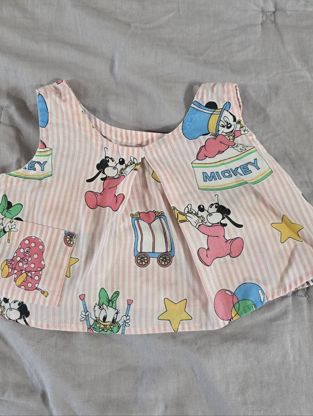 Vintage Handmade Mickey Mouse and Friends Pink Striped Baby Top OS